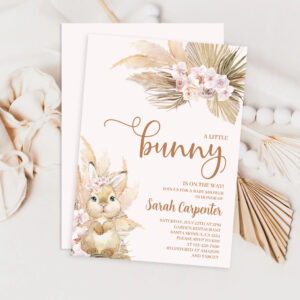 Pink Pampas Grass Girl Bunny Baby Shower Invitation