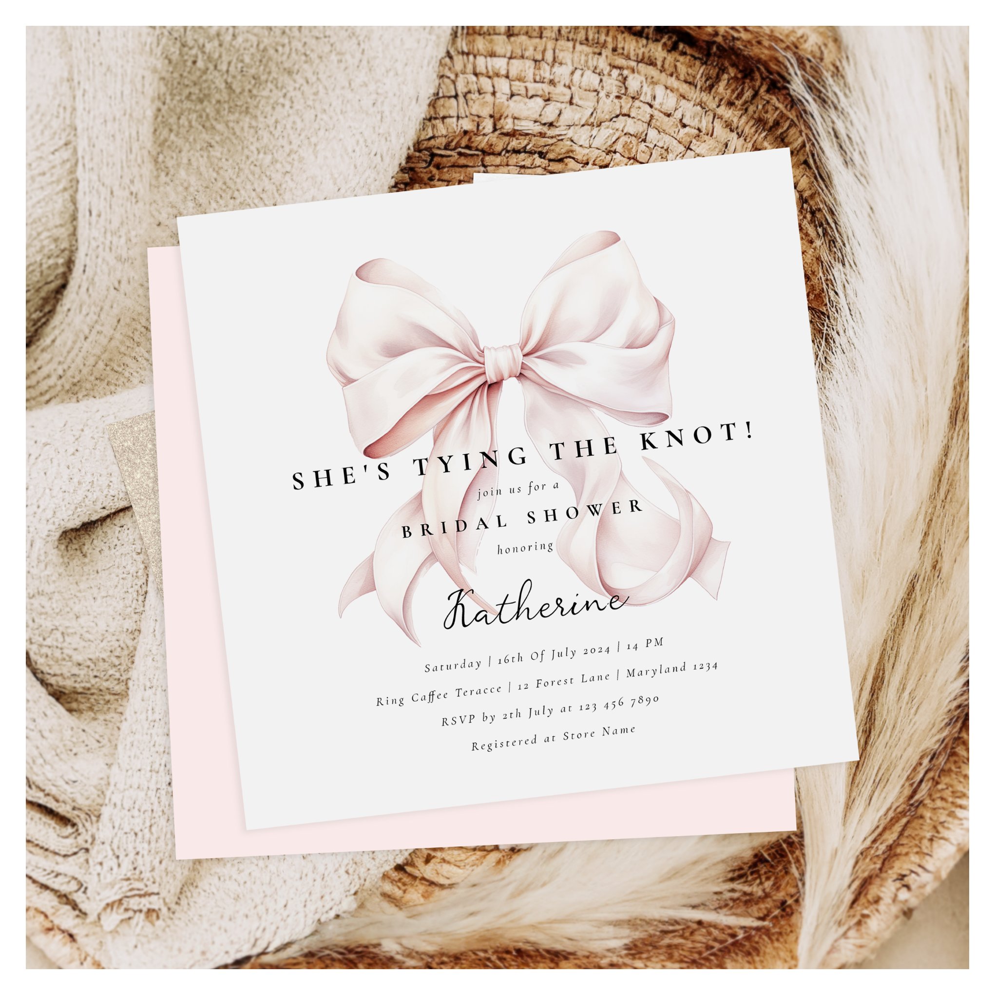 Pink She's Tying the Knot Bow Bridal Shower Invitation