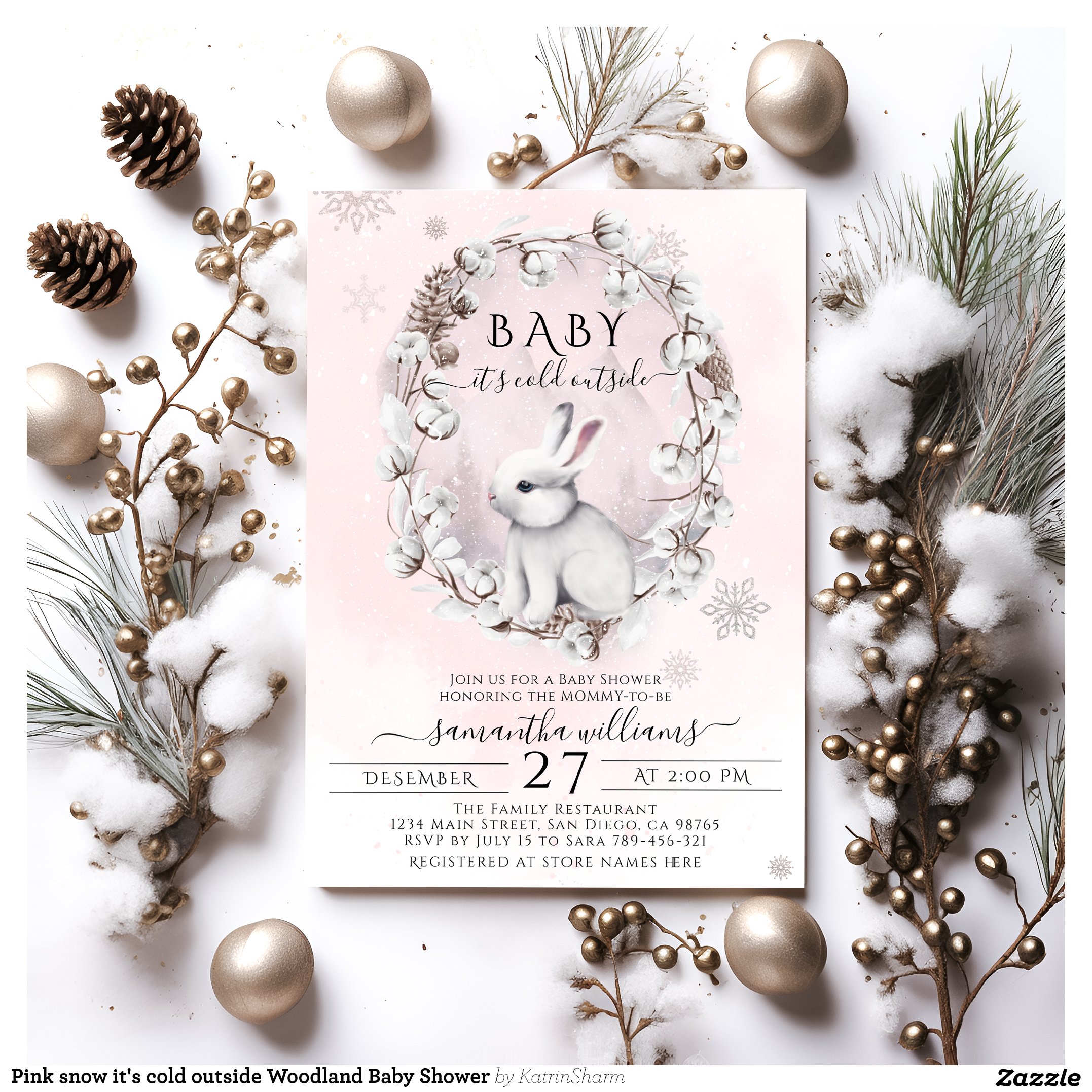 Pink snow it's cold outside Woodland Baby Shower Invitation