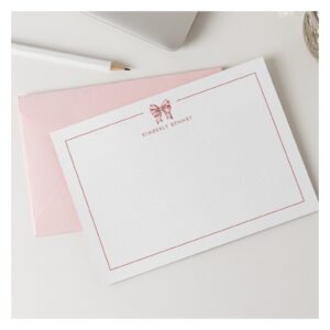 PINK STRIPED BOW COQUETTE PERSONALIZED NOTE CARD