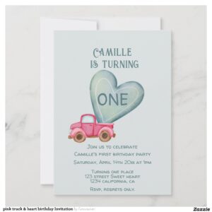 pink truck & heart birthday Invitation