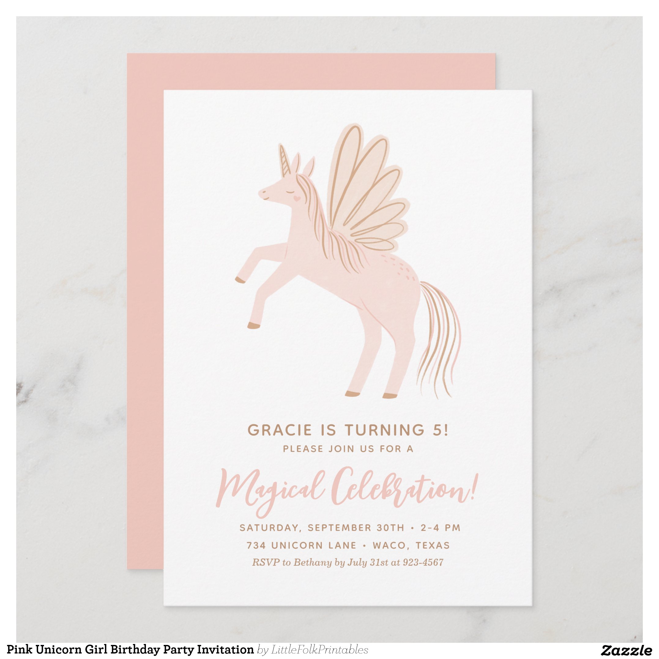 Pink Unicorn Girl Birthday Party Invitation