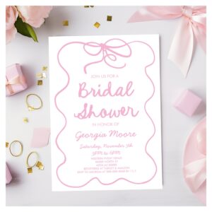 Pink Whimsical Hand Drawn Bow Bridal Shower Invitation