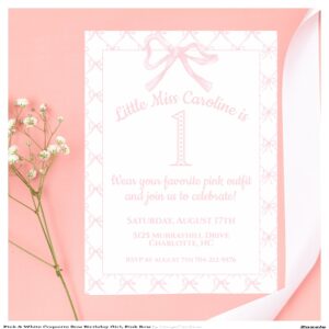 Pink & White Coquette Bow Birthday Girl, Pink Bow Invitation