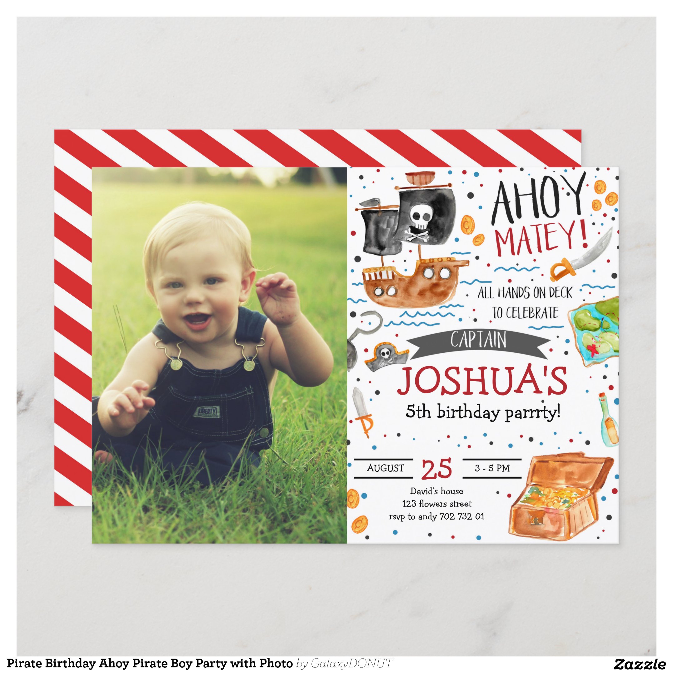 Pirate Birthday Ahoy Pirate Boy Party with Photo Invitation