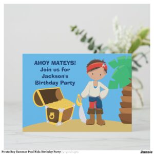 Pirate Boy Summer Pool Kids Birthday Party Invitation