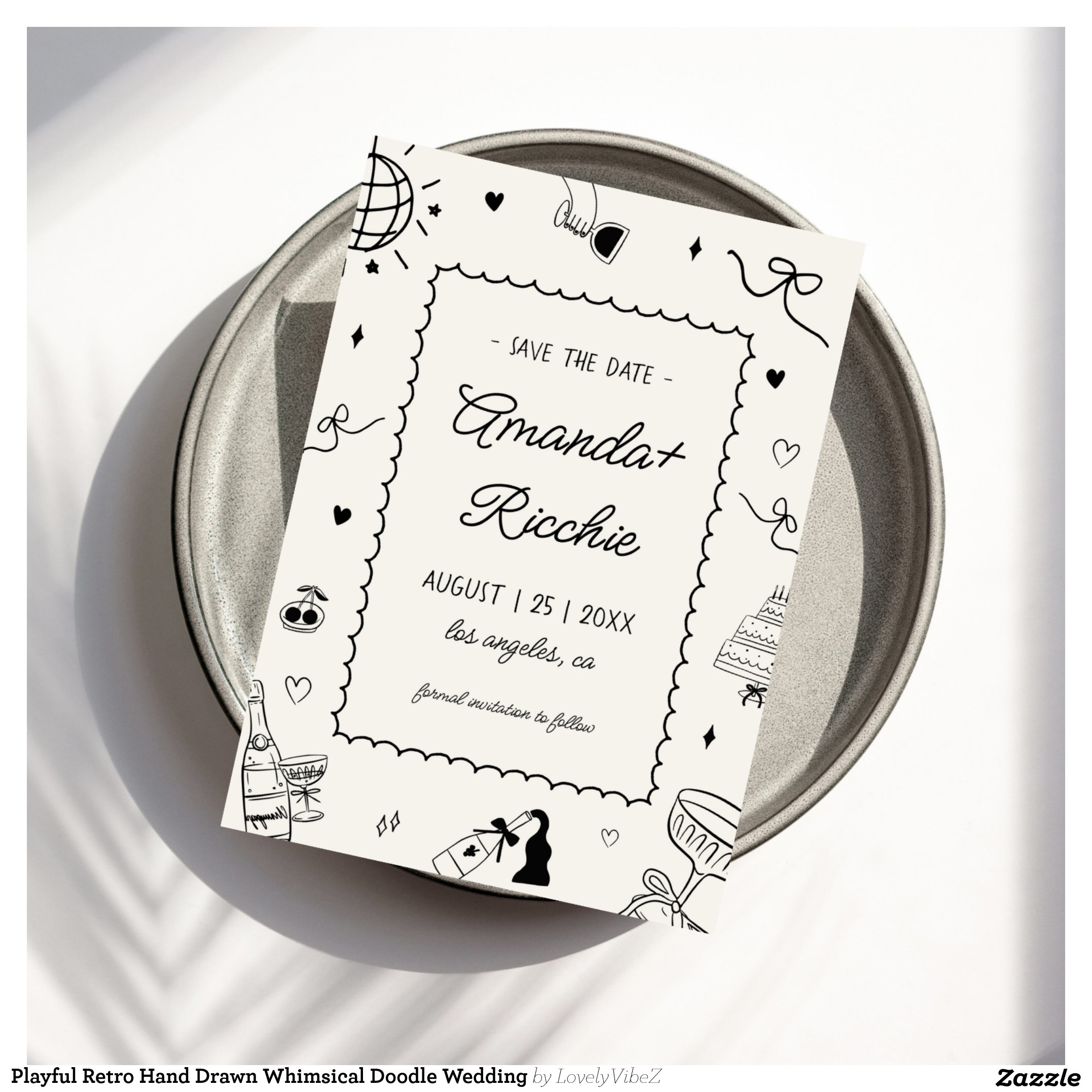 Playful Retro Hand Drawn Whimsical Doodle Wedding Save The Date