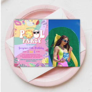 Pool Birthday Fun Summer Party Photo Invitation