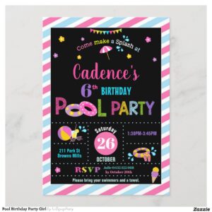 Pool Birthday Party Girl Invitation