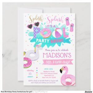 Pool Birthday Party Invitations for girl