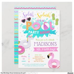 Pool Birthday Party Invitations for girl