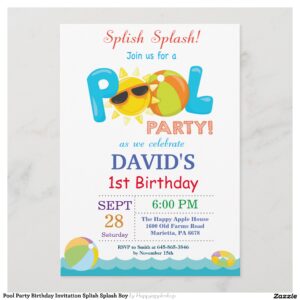Pool Party Birthday Invitation Splish Splash Boy