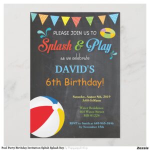 Pool Party Birthday Invitation Splish Splash Boy