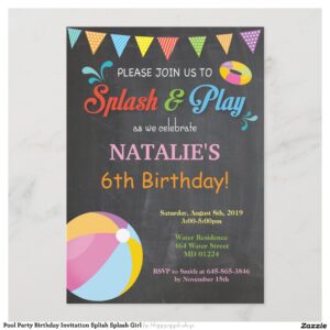 Pool Party Birthday Invitation Splish Splash Girl