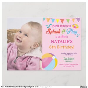 Pool Party Birthday Invitation Splish Splash Girl