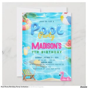 Pool Party Birthday Party Invitation