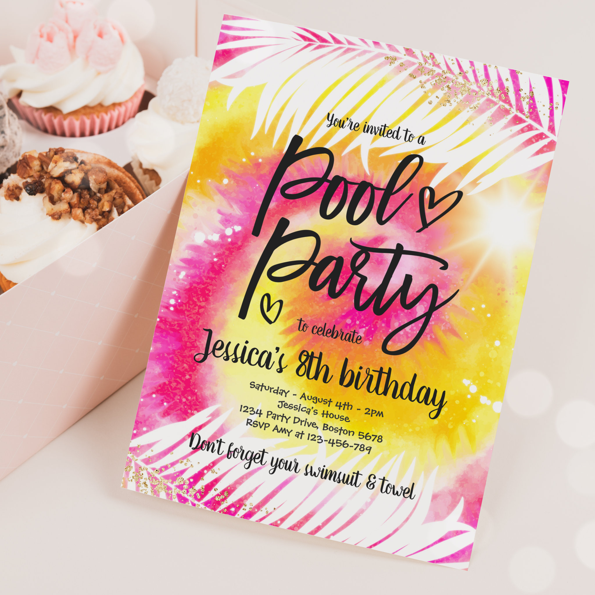 Pool Party Birthday Pink Tie Dye Girly Pool Party Invitation