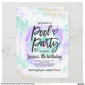 Pool Party Birthday Purple Tie Dye Pool Party Invitation