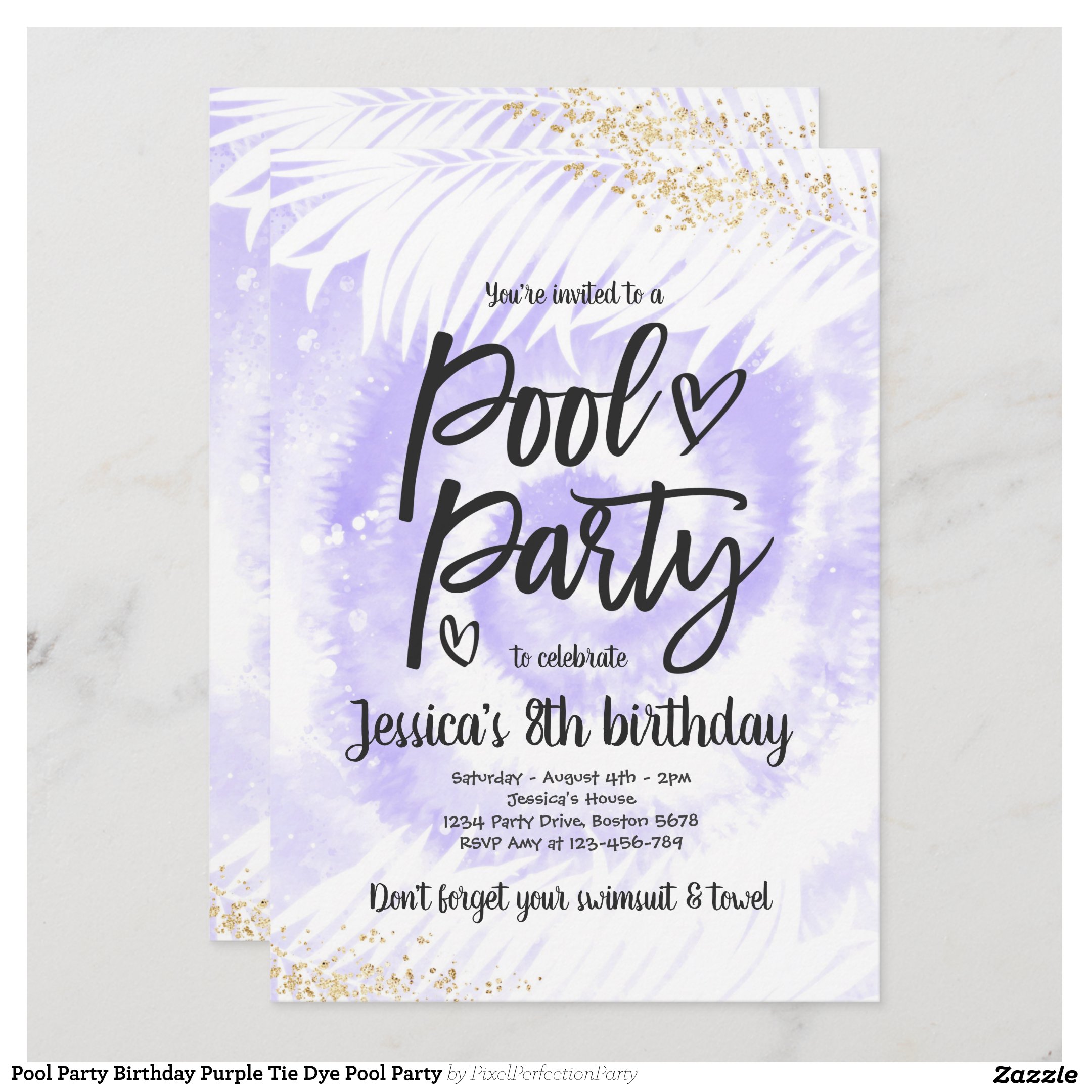 Pool Party Birthday Purple Tie Dye Pool Party Invitation