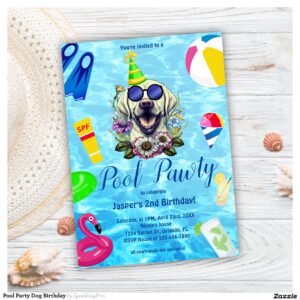 Pool Party Dog Birthday Invitation