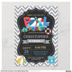 Pool Party Invitation Gray Splish Splash Boy