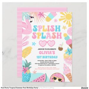 Pool Party Tropical Summer Pool Birthday Party Invitation