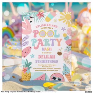 Pool Party Tropical Summer Pool Birthday Party Invitation