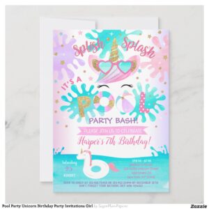 Pool Party Unicorn Birthday Party Invitations Girl