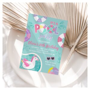 Pool Party Unicorn pool float pink Summer Birthday Invitation