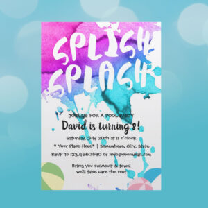 Pool Party Watercolor Splish Splash Birthday Invitation
