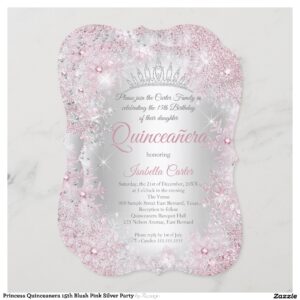 Princess Quinceanera 15th Blush Pink Silver Party Invitation