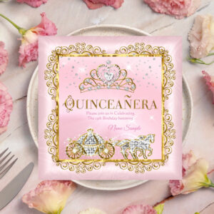 Princess Quincea?era magical Blush Pink Gold Invitation