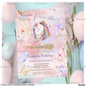 Princess Unicorn Butterfly Rainbow Birthday Invitation