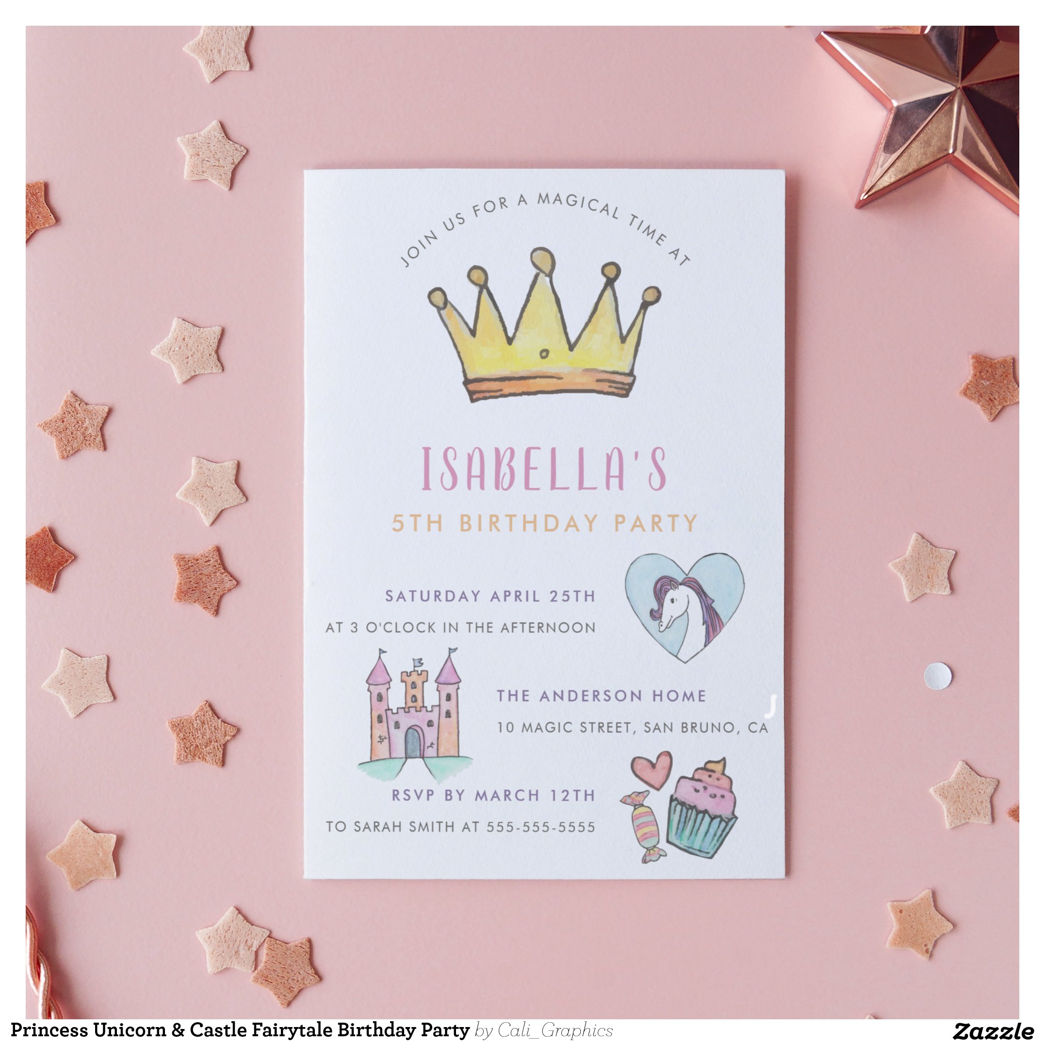 Princess Unicorn & Castle Fairytale Birthday Party Invitation