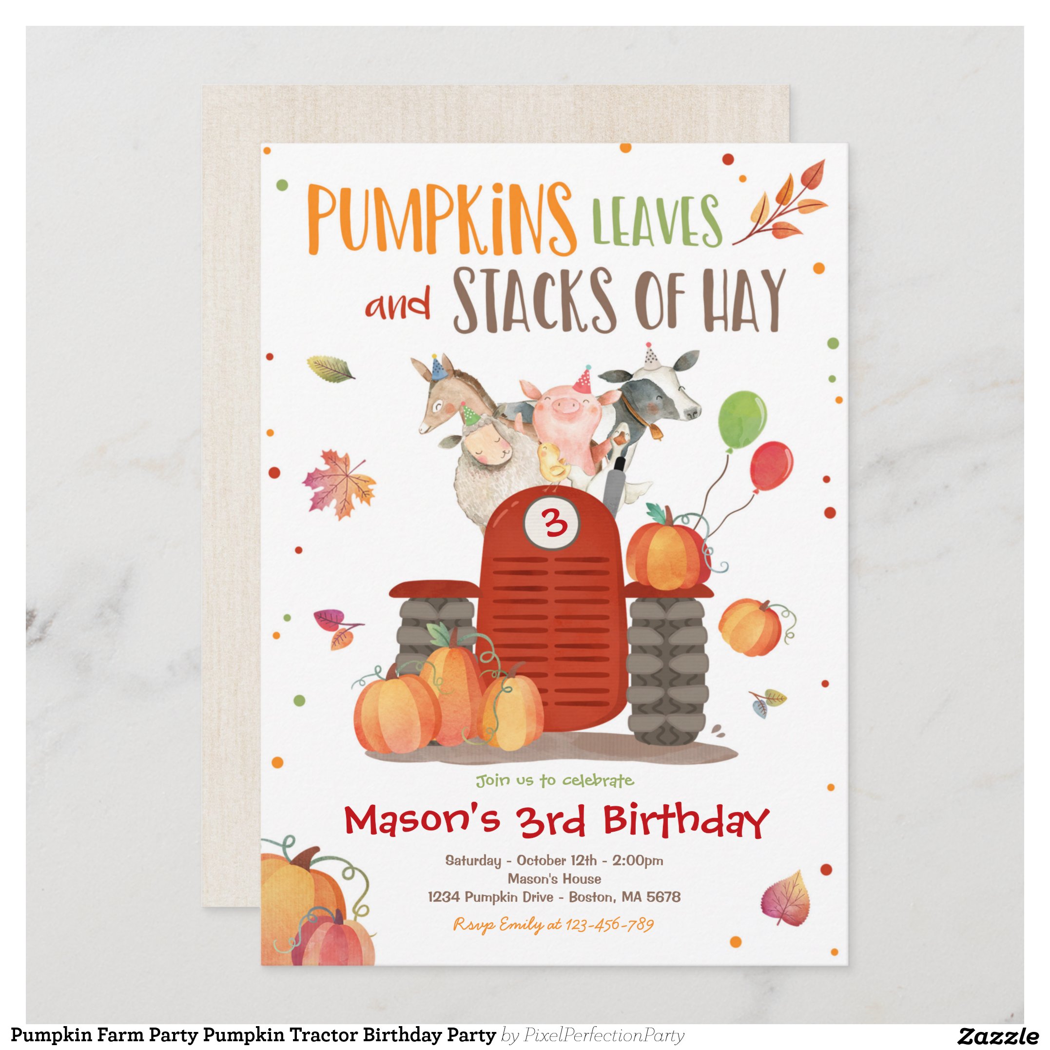 Pumpkin Farm Party Pumpkin Tractor Birthday Party Invitation