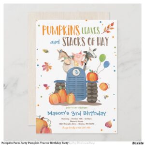 Pumpkin Farm Party Pumpkin Tractor Birthday Party Invitation
