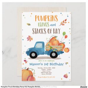 Pumpkin Truck Birthday Party Fall Pumpkin Birthday Invitation