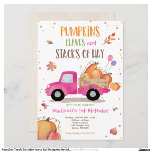 Pumpkin Truck Birthday Party Fall Pumpkin Birthday Invitation