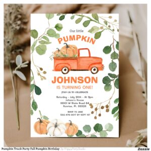 Pumpkin Truck Party Fall Pumpkin Birthday Invitation