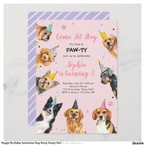 Puppy Birthday Invitation Dog Party Pawty Girl