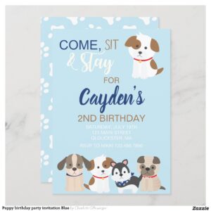 Puppy birthday party invitation Blue
