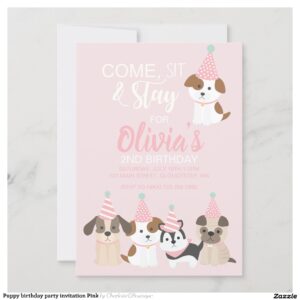 Puppy birthday party invitation Pink