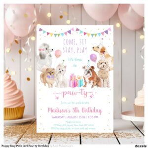 Puppy Dog Pink Girl Paw-ty Birthday Invitation
