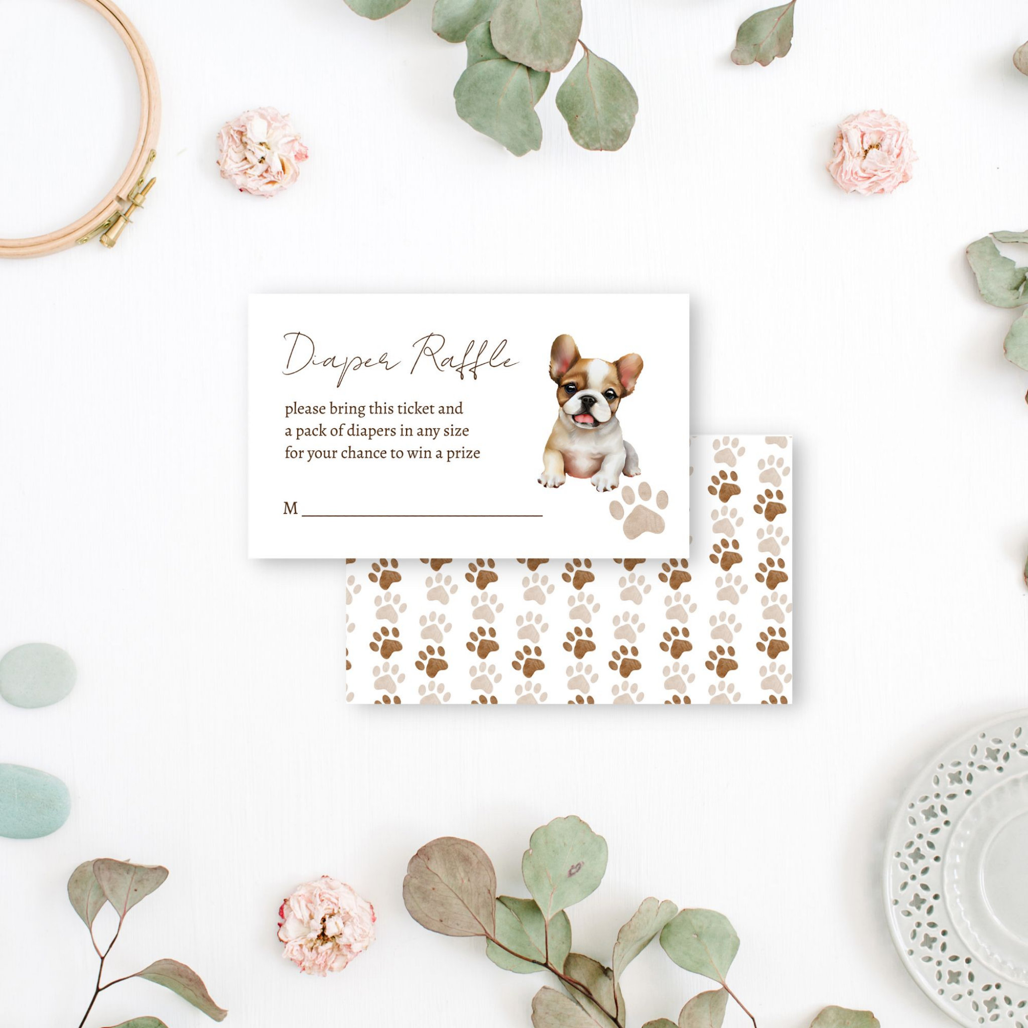 Puppy dog themed baby shower diaper raffle enclosure card