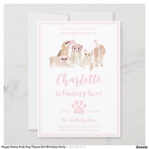 Puppy Pawty Pink Dog Theme Girl Birthday Party Invitation