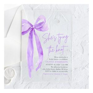 Purple Bow She's Tying the Knot Bridal Shower Acrylic Invitations