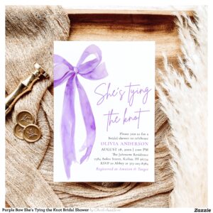 Purple Bow She's Tying the Knot Bridal Shower Invitation