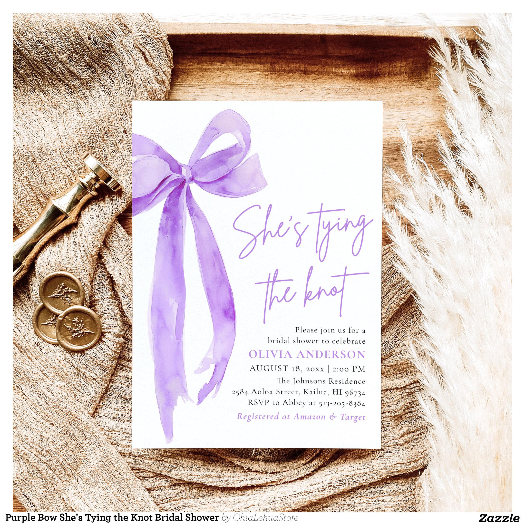Purple Bow She's Tying the Knot Bridal Shower Invitation