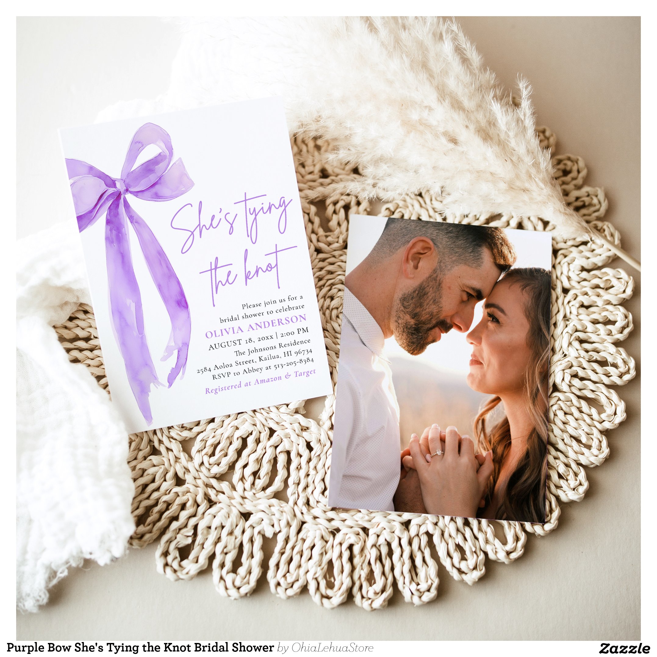 Purple Bow She's Tying the Knot Bridal Shower Invitation