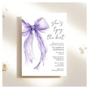 Purple Coquette Bow Watercolor Bridal Shower Invitation